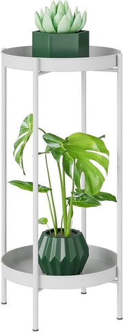 Piastra metallica per piante indoor ed esterno a 2 livelli - Organizzatore alto per vasi, esposizione in acciaio inossidabile per giardino interno, patio e balcone bianco