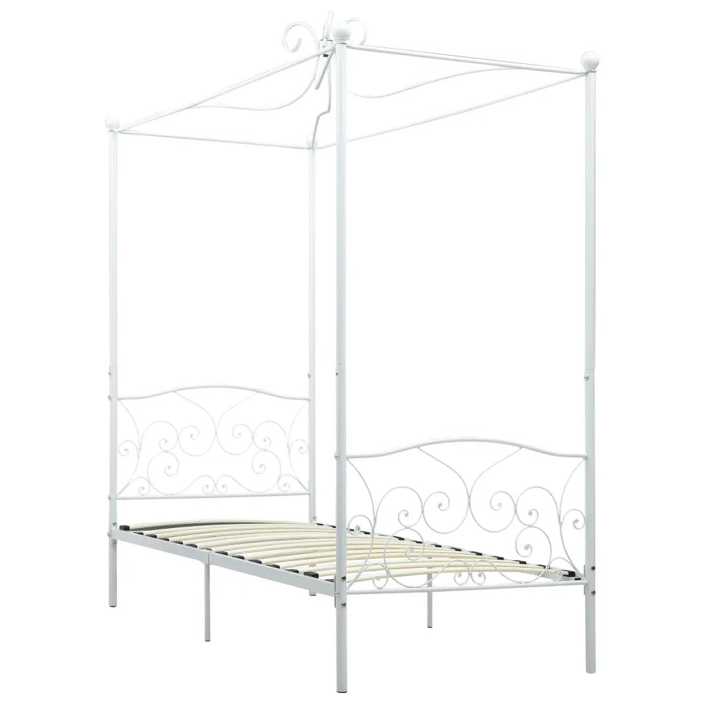 Letto singolo | Letto per adulti | Letto a Baldacchino Bianco in Metallo 100x200 cm