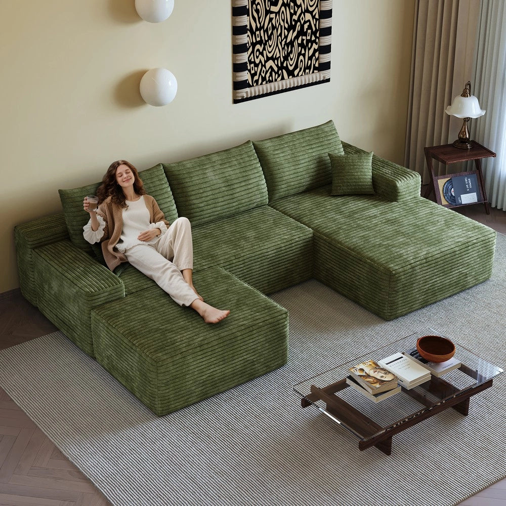 Divano angolare chaise longue ¨C Minimal ¨C verde tessuto 270cm