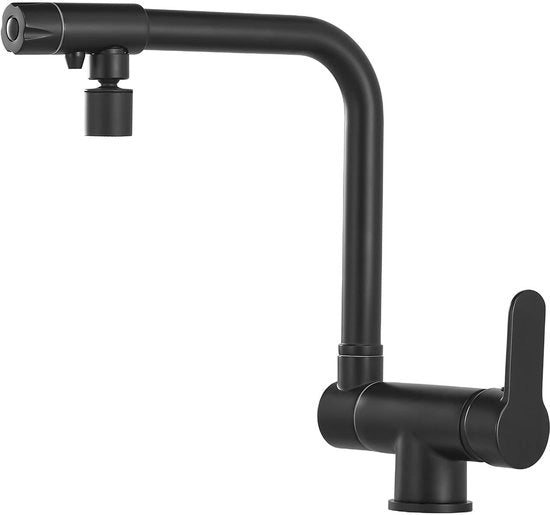 Cranio 3 viei, rubinetto per cucina per finestra, pieghevole con scarico acqua potabile e 360° girevole, pieghevole, scarico girevole, nero