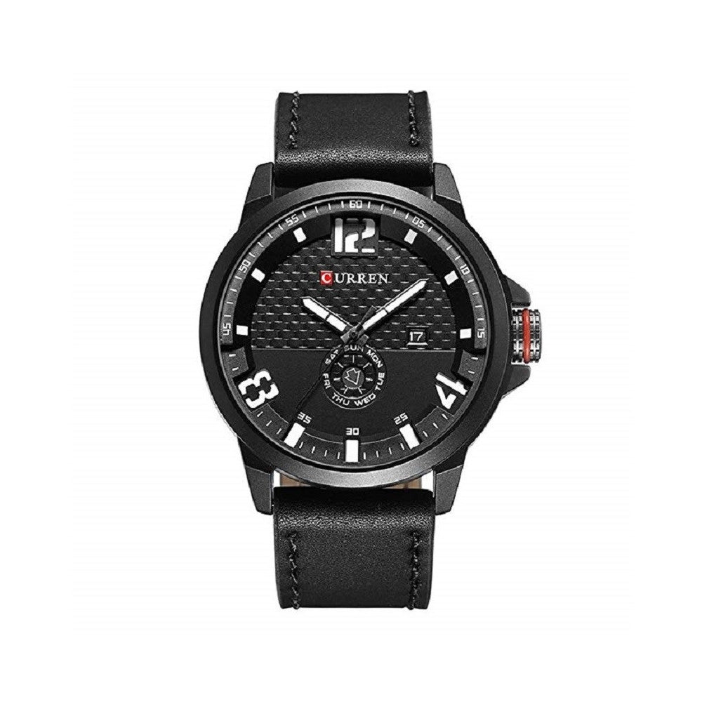 Trade Shop - Orologio Da Uomo Marca Di Qualita' In Vera Pelle Band Curren Al Quarzo Black8253 -