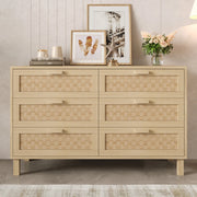 Elegante cassettiera in legno naturale - Zephmum- 6 cassetti, finitura in rattan