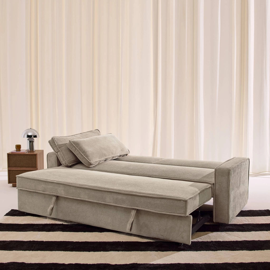 Divano letto in velluto a coste,  3 posti, beige