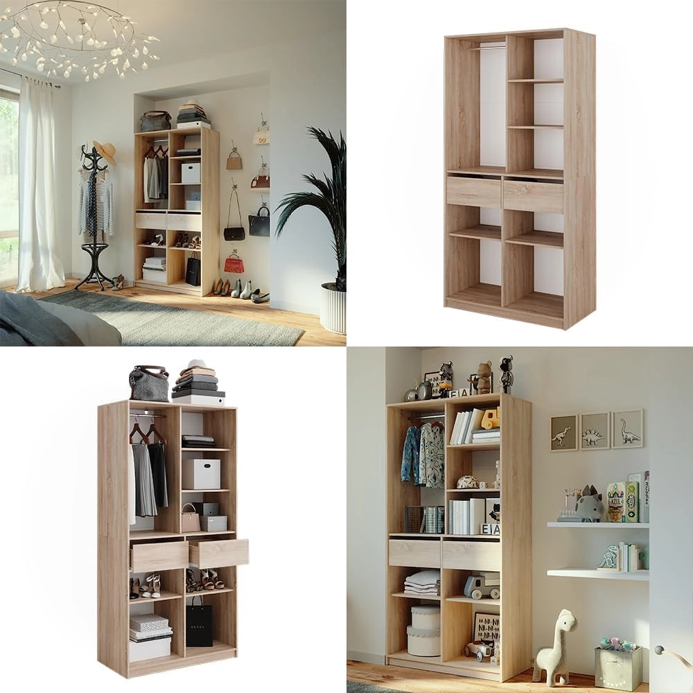 Armadio Elmo, Sonoma, 100 x 200 cm con 2 cassetti, per una conservazione flessibile di diversi capi di abbigliamento