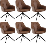 6 Pezzi Sedie da Pranzo con Braccioli, Poltroncina con Gambe in Metallo, Sedia da Cucina con Schienale e Seduta Girevole,per Salotto, Studio, in PU Vintage, Marrone Chiaro, EZS10hbr-6