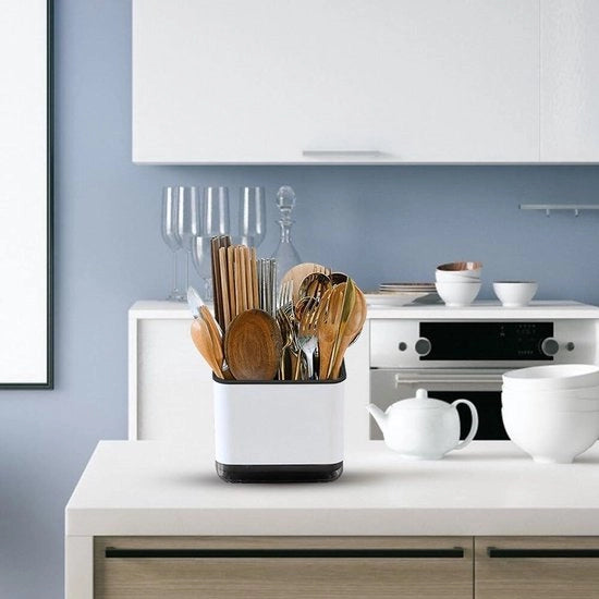 Sostegno per utensili da cucina con 3 contenitori per posizionamento forchette e posacenere - nero.