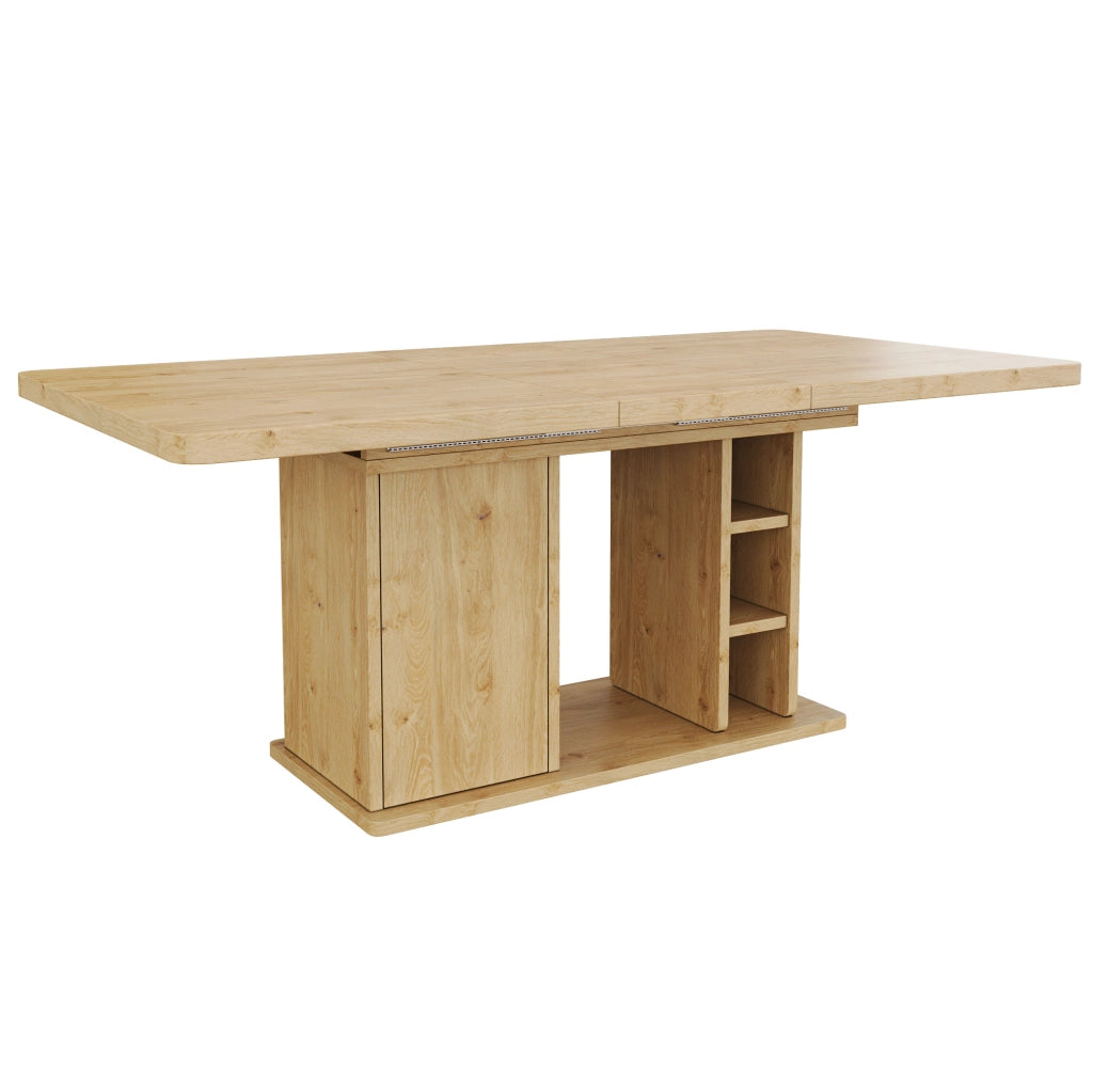 Tavolo da pranzo allungabile 180x80x75 cm con vano contenitore in MDF color rovere