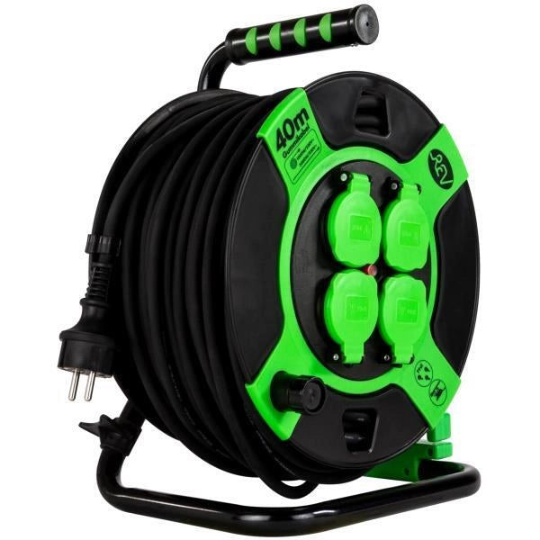REV 0010217412 Cavo Avvolgicavo in Resina 40 m IP44 4 Prese Colore Nero Verde