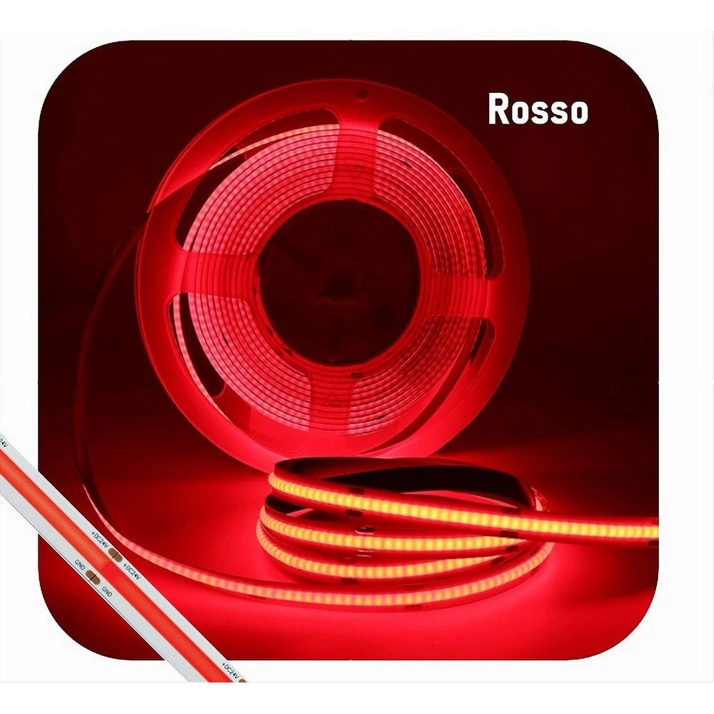 Trade Shop - Striscia Led Cob Bobina 5mt Flessibile Dc 24v Varie Temperature Colore Cob-24v-320 - -rosso      -