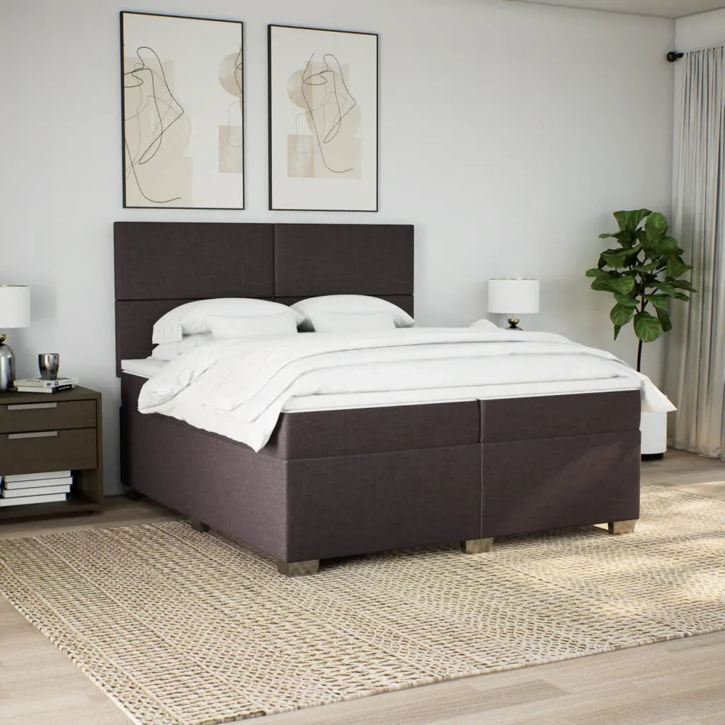 Giroletto a Molle con Materasso Marrone Scuro 200x200cm Tessuto