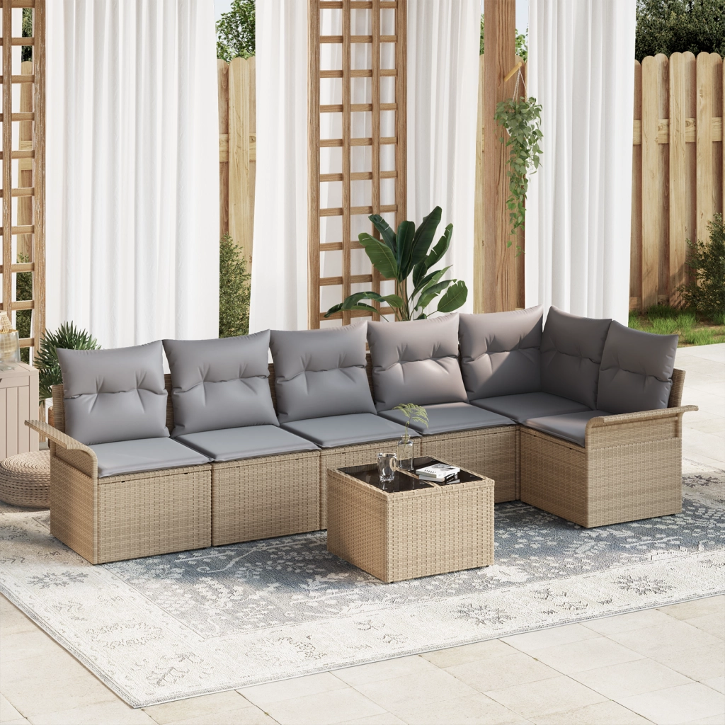 Set Divano Giardino 7 Pezzi con Cuscini Nero Polyrattan