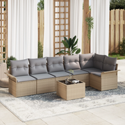 Set Divano Giardino 7 Pezzi con Cuscini Nero Polyrattan