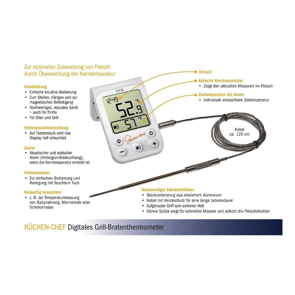TFA Dostmann 14.1510.02 KÜCHEN CHEF Termometro Digitale per Cibo da -20 a 300 °C con Timer e Allarme Acustico colore Bianco