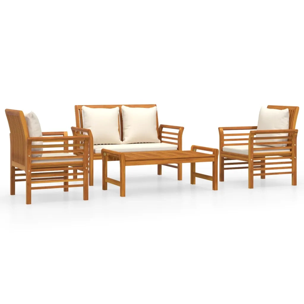 Set Salotto da Giardino 4pz con Cuscini Legno Massello Acacia