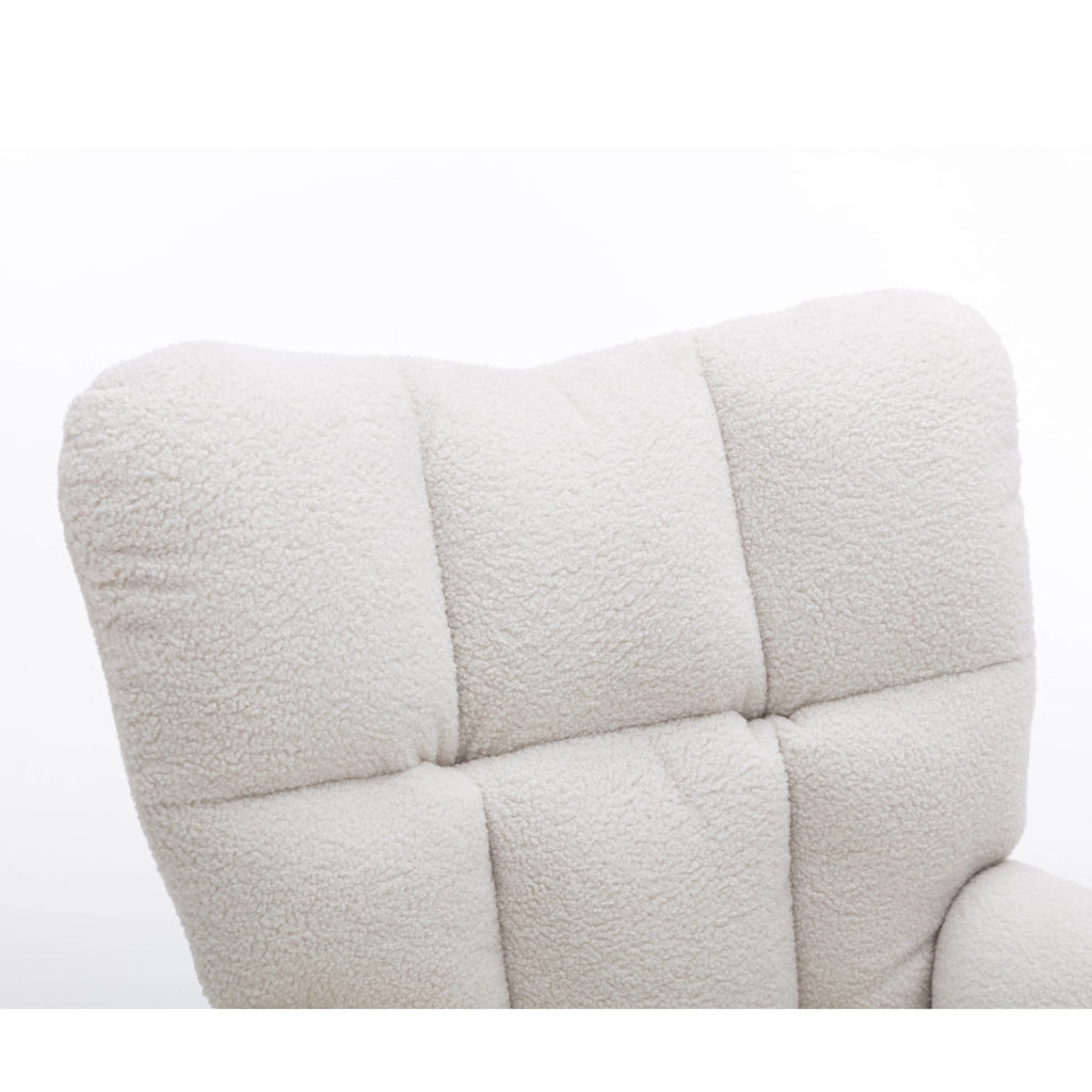POLTRONA a dondolo 80x70x95 cm Teddy bianco con struttura in legno e metallo