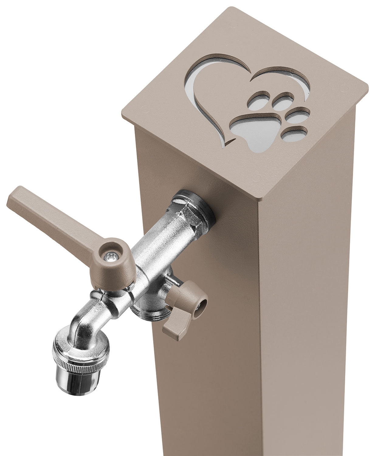 Fontana a Colonna Rubinetto Doppio in Ottone con Base e Vaschetta Abbeveratoio Belfer 42/REX-R Tortora