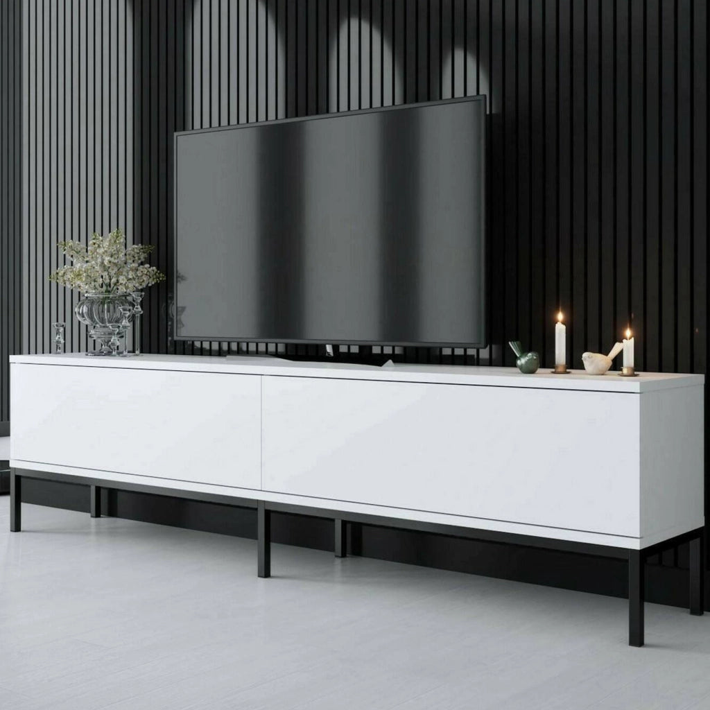 Mobile porta TV Espero, Credenza da soggiorno, Armadio basso per TV, Base parete attrezzata, 180x30h47 cm, Bianco e Nero