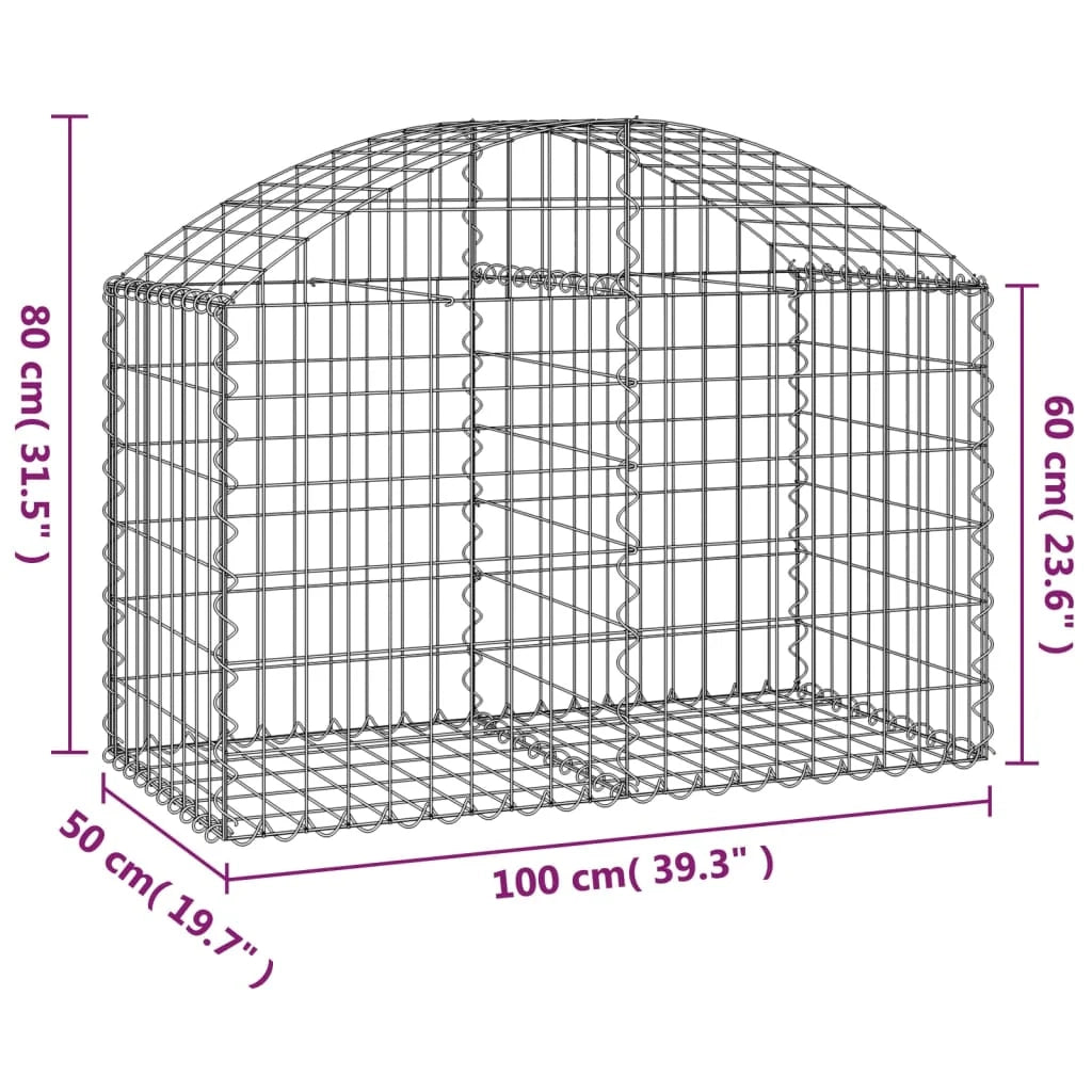 Cesto gabbione recinzione a gabbia muro di contenimento ad arco 100 x 50 x 60/80 cm ferro zincato argento 02_0039968