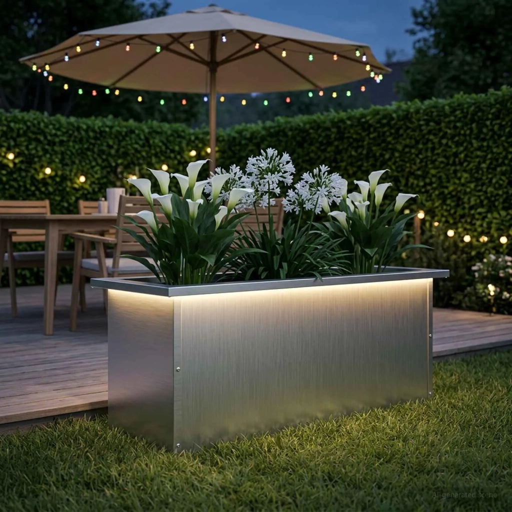 Fioriera da giardino con LED Bianco 30 x 80 x 30 cm Acciaio 8008100