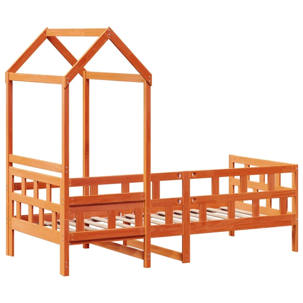 Letto singolo | Letto per adulti | Dormeuse con Tetto Marrone Cera 90x200 cm Legno Massello Pino