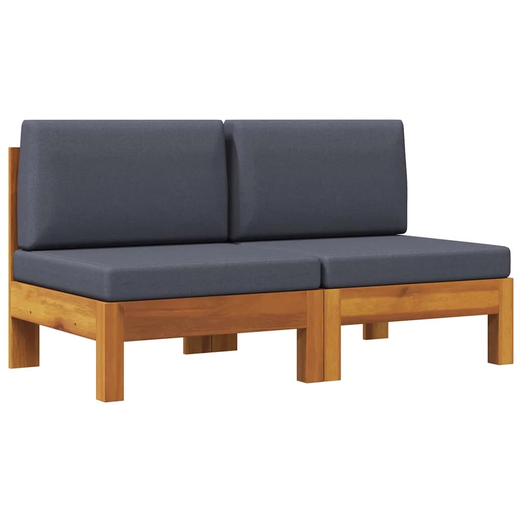 Divano componibile-Divani Centrali 2 pz con Cuscini Grigio Scuro Massello Acacia