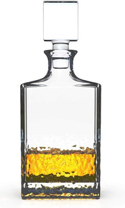 Karaf in vetro con stoppa a geometria a tenuta d'aria - Karaf per whisky, vino, bourbon, cognac, digestivo, succo, acqua, acqua da bere, vetro inerte (700 ml con ghiaccio spezzato)