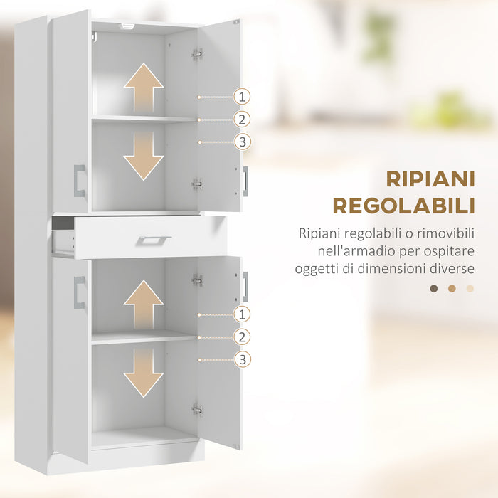 Credenza Cucina Alta con 2 Armadietti e un Cassetto Centrale 70,8x34x180 cm in MDF Bianco
