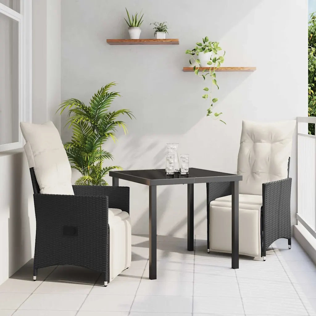 Set da Pranzo per Giardino con cuscino 3 pcs Nero polyrattan 3379562