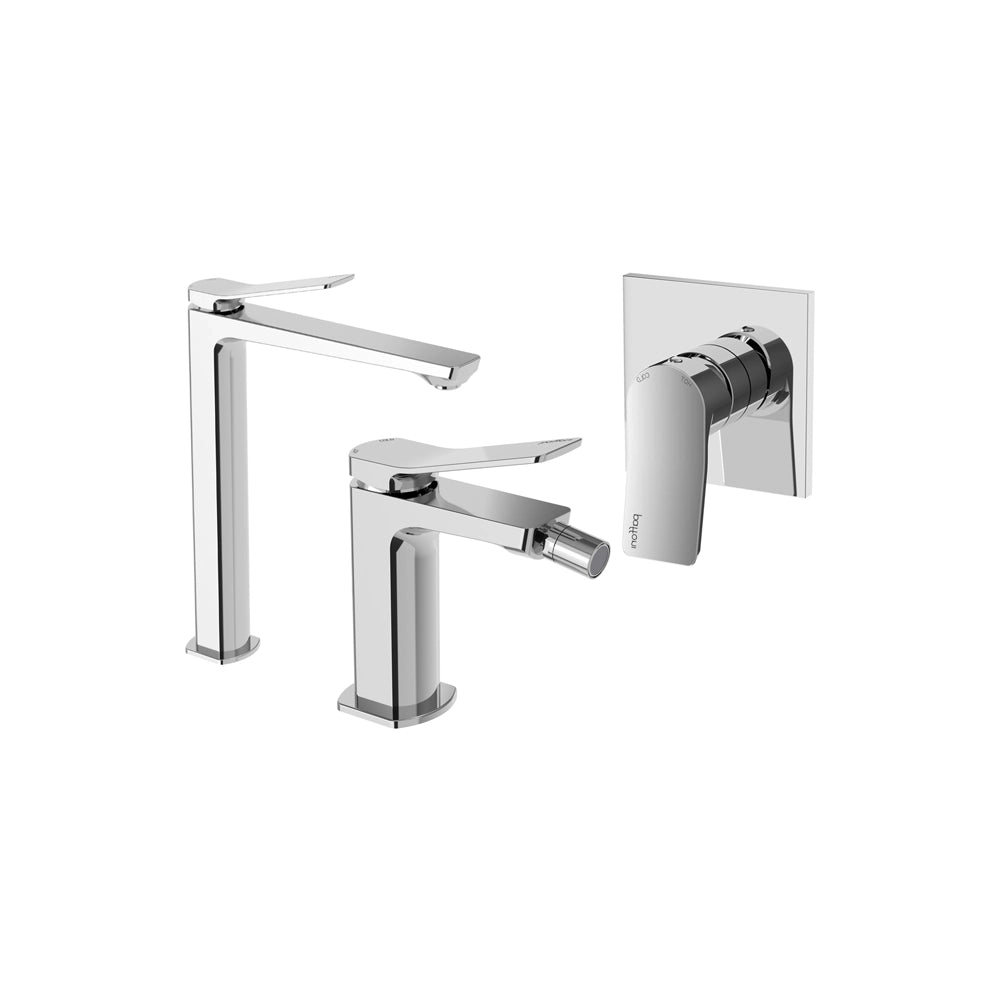 Paffoni set miscelatori lavabo alto, bidet senza scarico e incasso doccia 1 via cromato mod. Tilt