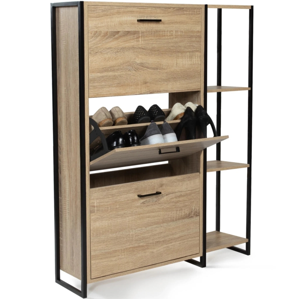 IDMarket - Scarpiera LUIS 3 ante con mensola design industriale