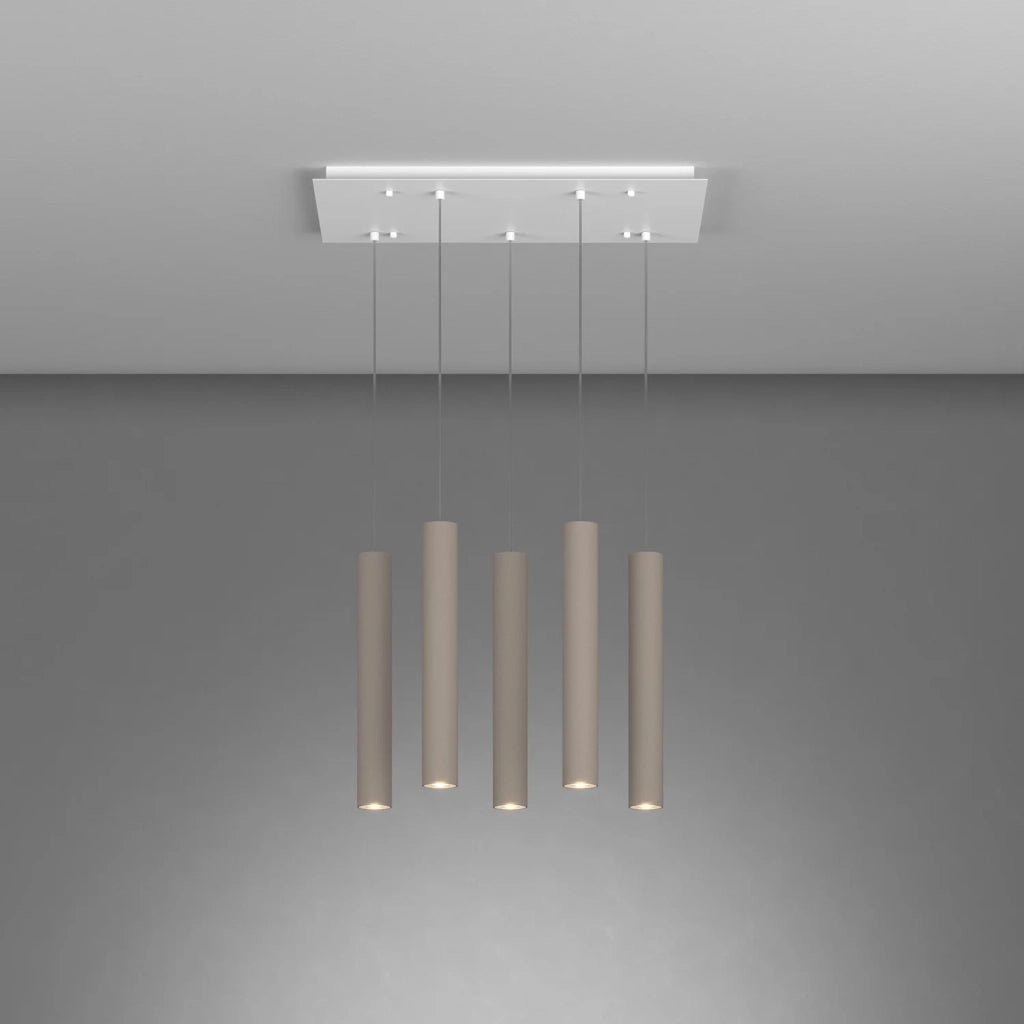 Lampadario Industrial-Minimal Xeana Metallo Bianco Marrone 5 Luci Gu10