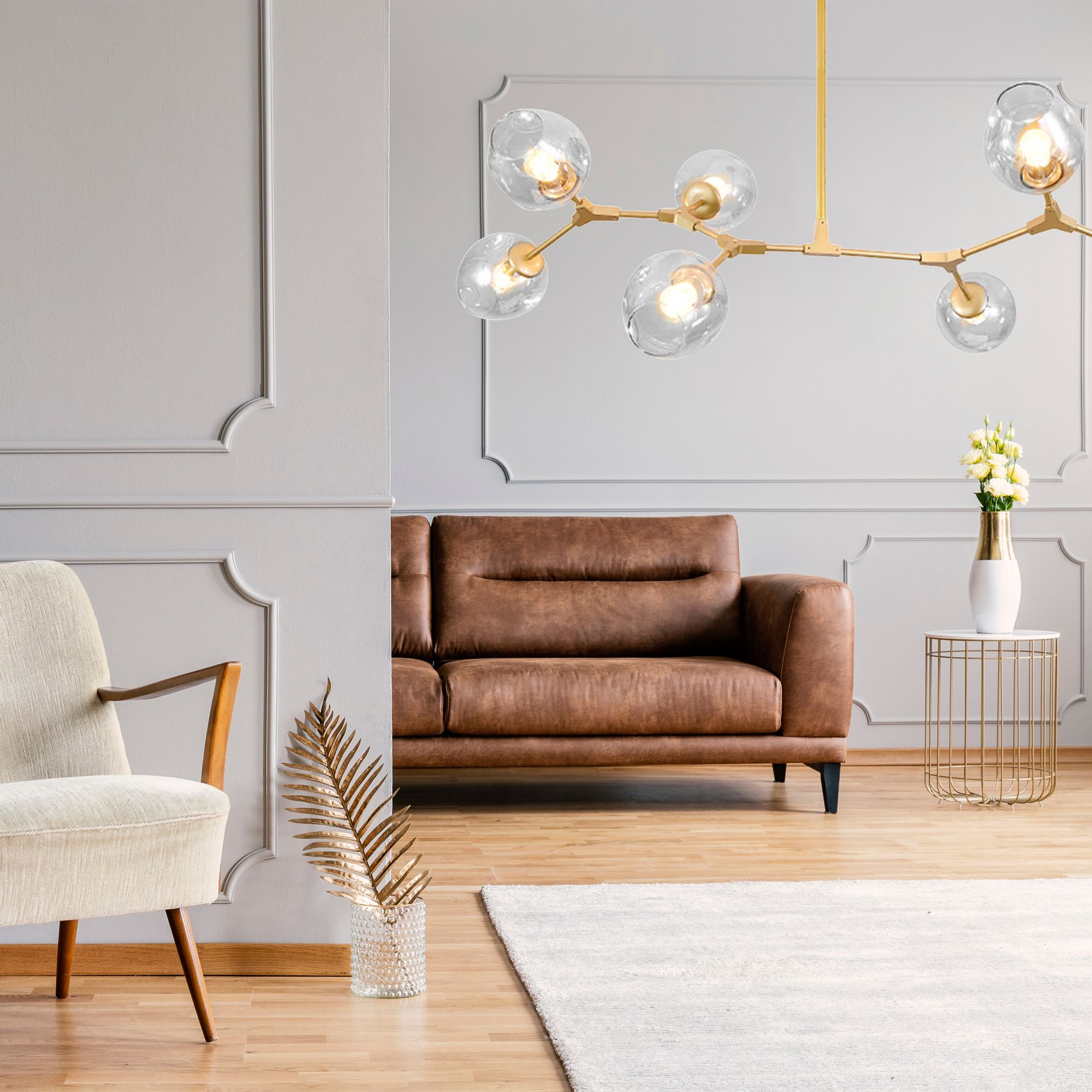 Lampada A Sospensione Sfere Di Vetro 7 Bracci APP507-7C Oro