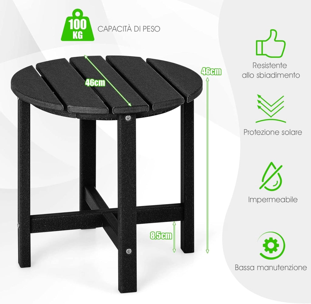 Tavolino da Giardino Rotondo per Esterno, Tavolo Adirondack in HDPE Resistente alle Intemperie, per Interno ed Esterno Patio, Portico, Giardino, Facile Manutenzione (Rotondo, nero)
