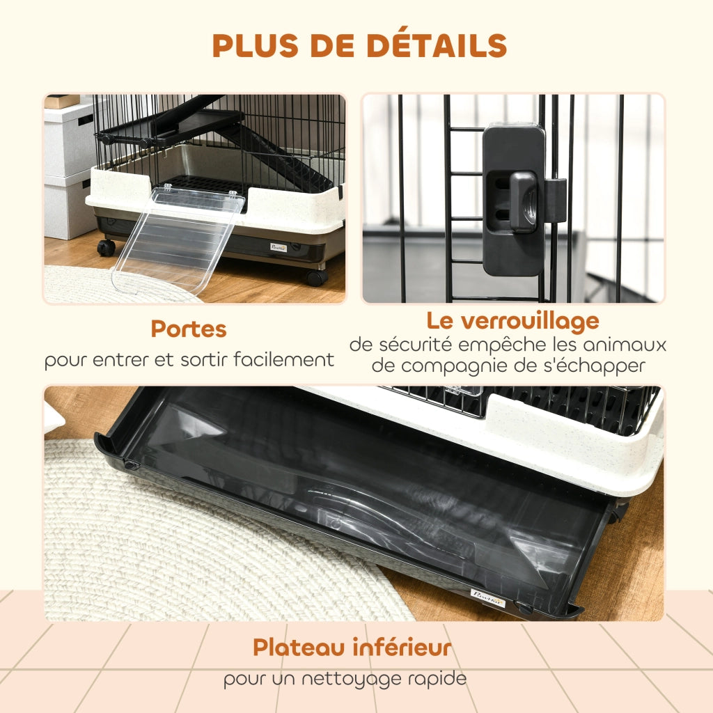 Gabbia per conigli a 5 livelli con ruote ¨C Minimal ¨C 81x52.5x159 cm nero grigio