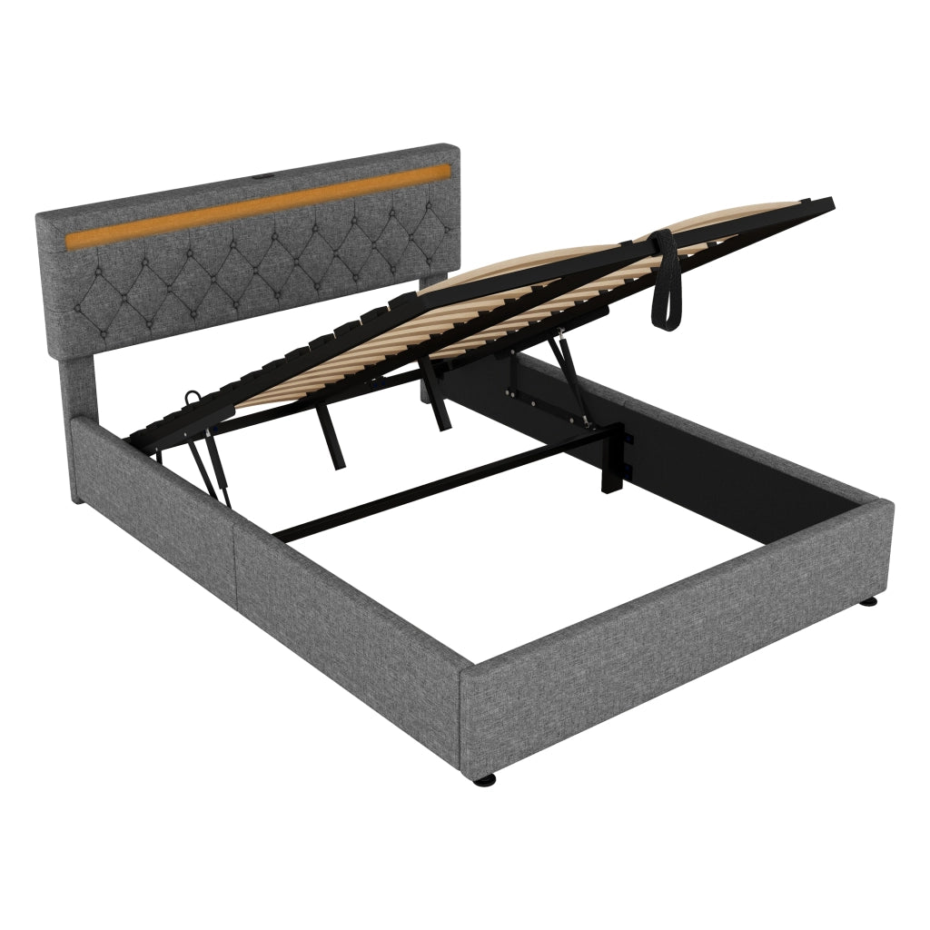 Letto doppio imbottito 160x200cm con riporzione; USB e tipo C in grigio