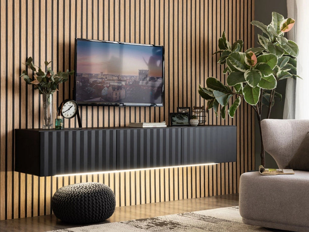 Fossa, Mobile Porta tv un Ripiano, 192x42x32h cm Nero