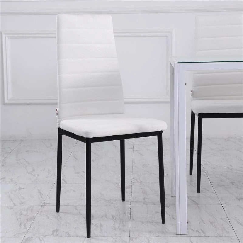 SET 4 SEDIE IMBOTTITE PER SOGGIORNO O SALA DA PRANZO, SEDIE DA CUCINA MODERNE, IN METALLO E TESSUTO BIANCO