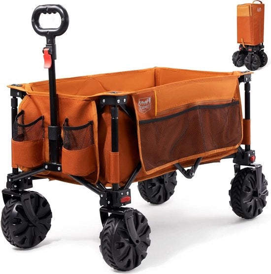 Carrello XXL pieghevole con pneumatici larghi e cassetti laterali - carrello da spiaggia con contenitore per bicchieri e manubrio regolabile - carico massimo 100 kg