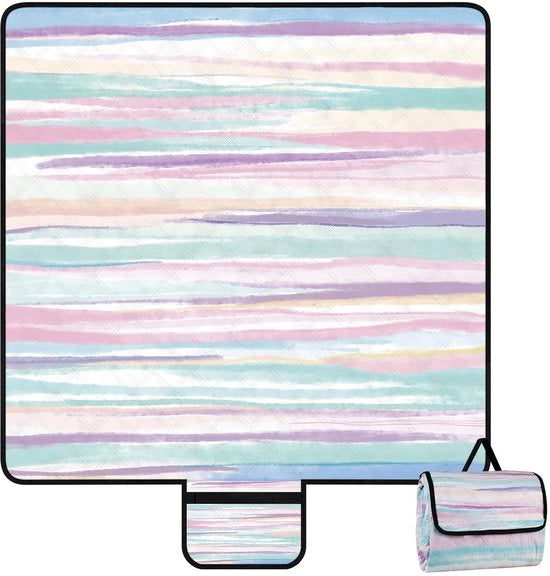 Tenda da picnic impermeabile, 200 x 200 cm grande asciugamano da spiaggia senza sabbia con fondo impermeabile, tavolino da spiaggia portatile per 4-6 persone, asciugamano da campeggio con maniglia per trasporto per parco, giardino, spiaggia, esterno