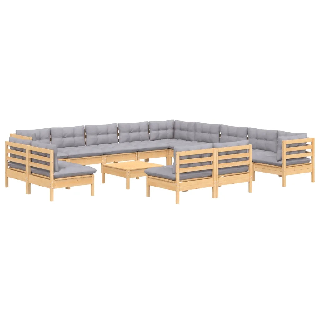 Set Divani da Giardino 14 pz con Cuscini Grigi Massello di Pino 3096892