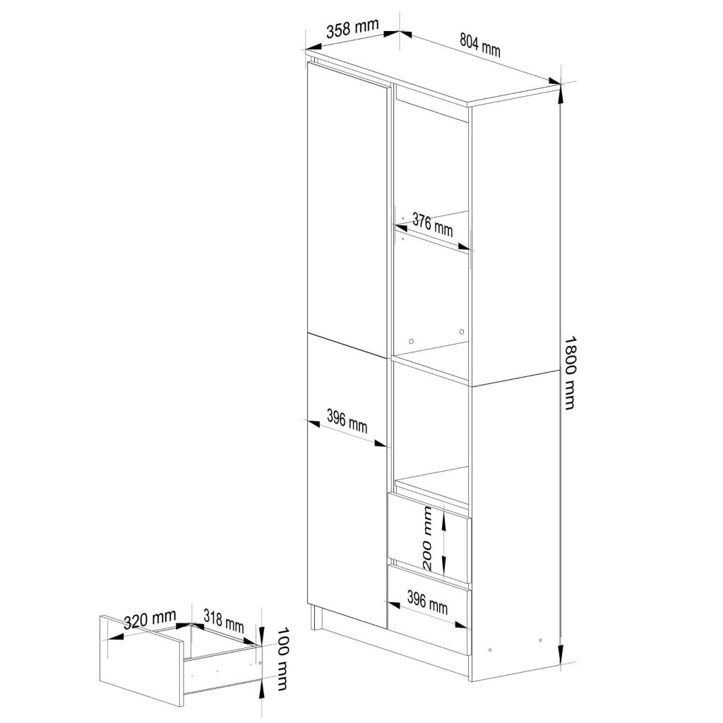 Libreria AKORD R11 Sonoma Quercia, Bianco 80 cm 2 ante 2 cassetti 80x35x180 cm