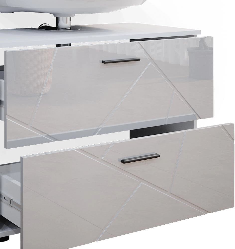 Mobile sottolavabo per bagno Irma, Bianco lucido, 80 x 58.6 cm, adatto per l'installazione sopra il sifone con aperture di aerazione