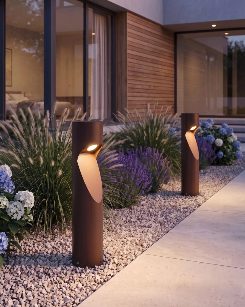 Lampione da Esterno Marrone in Alluminio 81 cm LED Lampada da Sentiero per Giardino Design Moderno