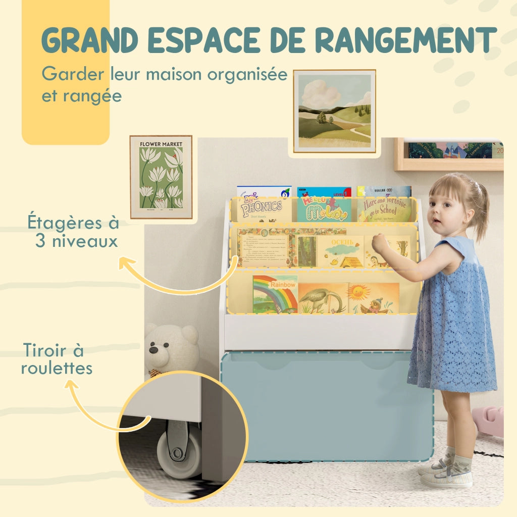 Libreria bambini legno bianco con cassetti e ripiani ¨C Xylo ¨C 62,5x30x70 cm