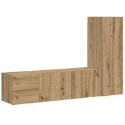 Set di 3 moderni mobili TV da parete con ampio spazio di archiviazione 80 x 30 x 90 cm realizzati in legno di rovere ingegnerizzato finitura artigianale 02_0055859
