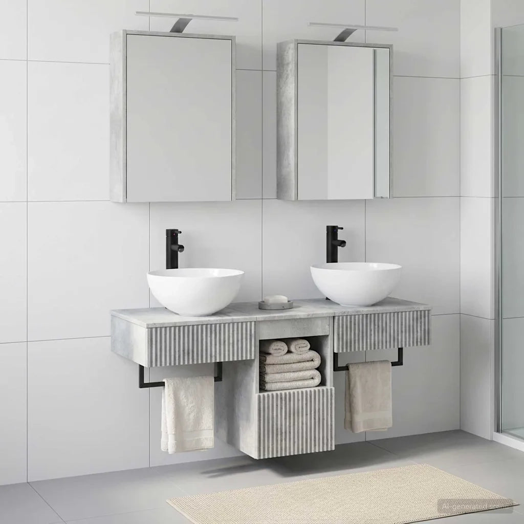 Set di Armadi da Bagno 5 pcs Grigio Cemento 43 x 16 x 62,5 cm 3406282