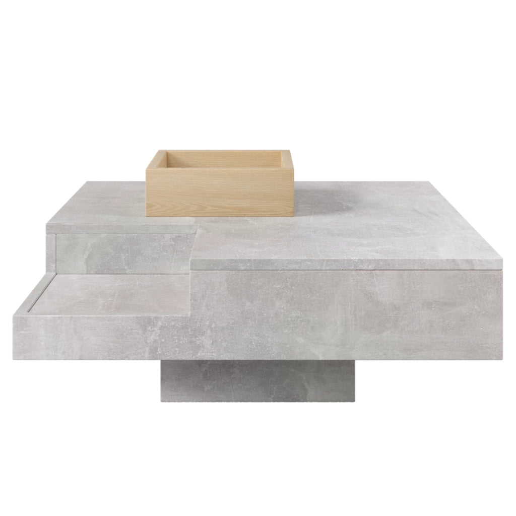 OKWISH Tavolino da Salotto Quadrato con Scatola Contenitore Estraibile, Struttura Stabile, per Soggiorno, in Truciolare, Grigio, 72 x 72 x 30 cm