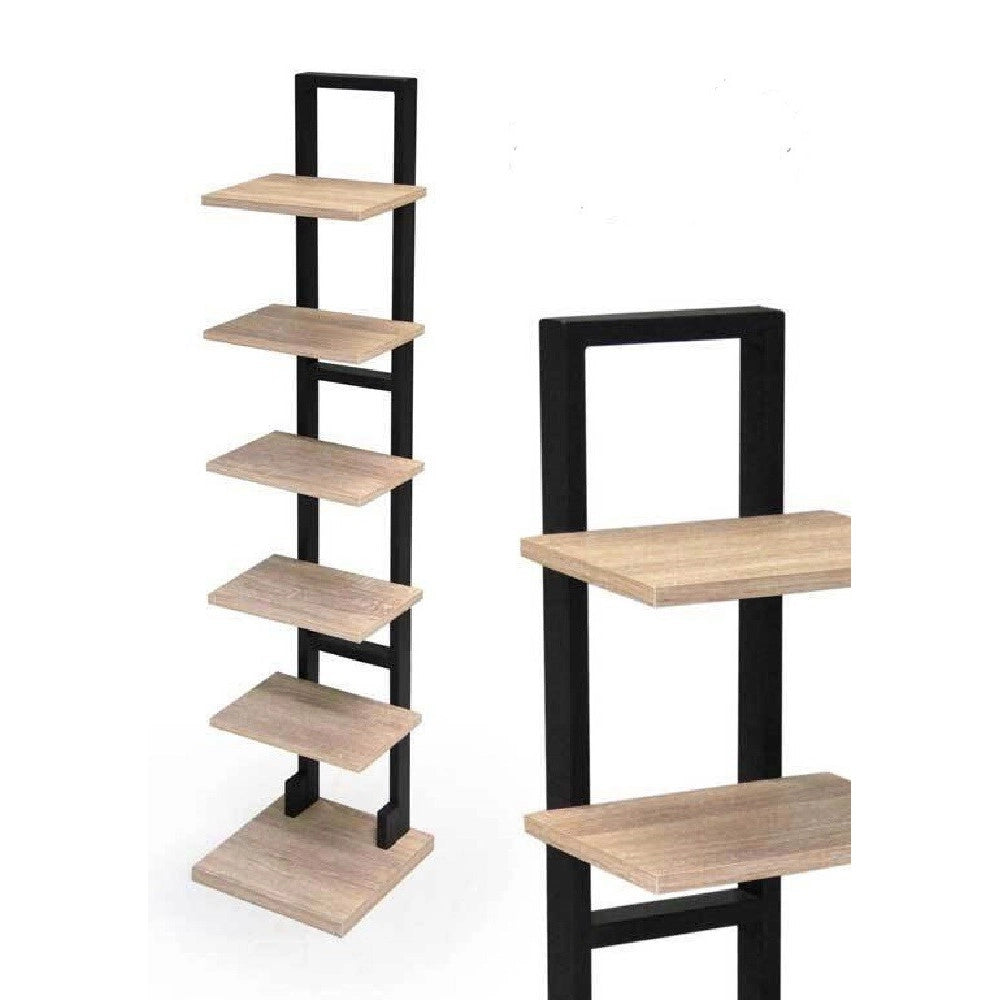 Trade Shop - Mobile Scaffale Moderno In Metallo 5 Ripiani Mensole In Legno 30x30x131cm 783180 -