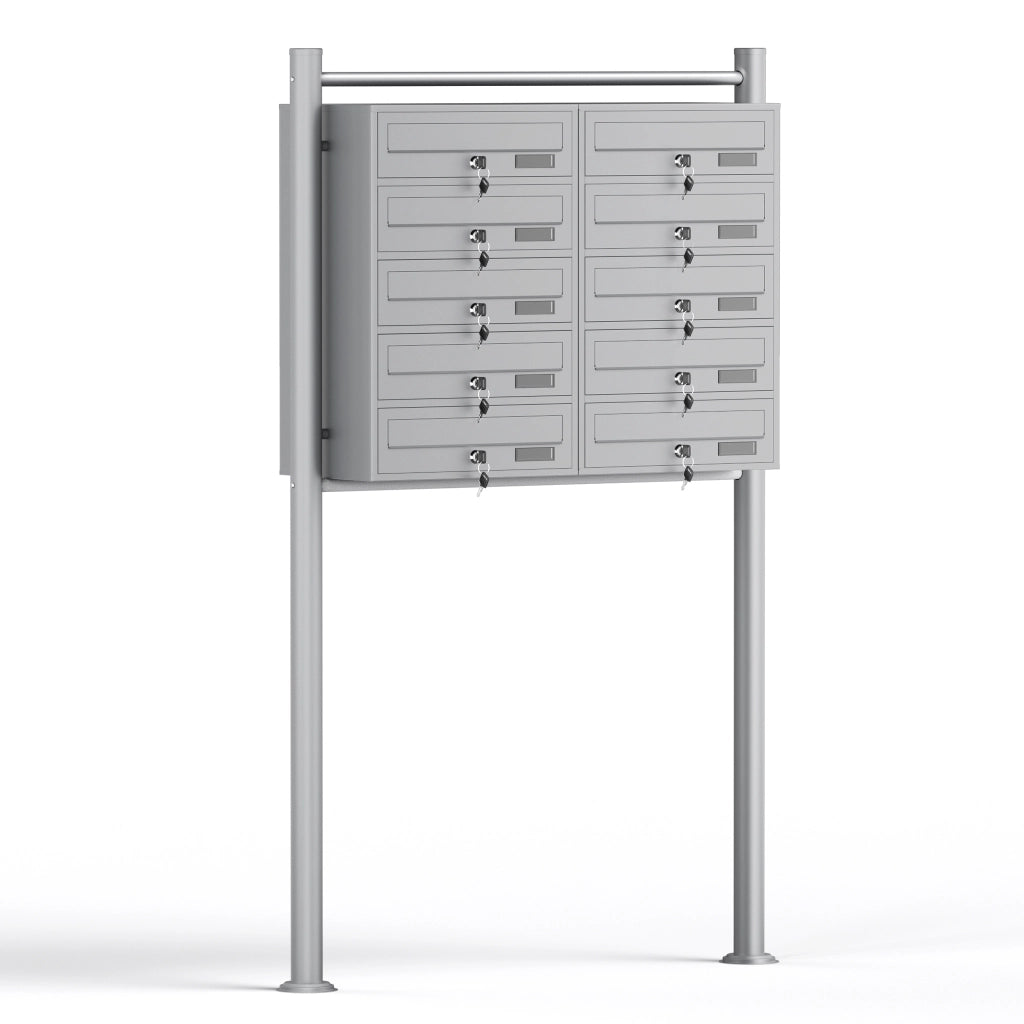 Cassetta postale condominiale autoportante 10 posti, grigio, 2 moduli con supporto a terra