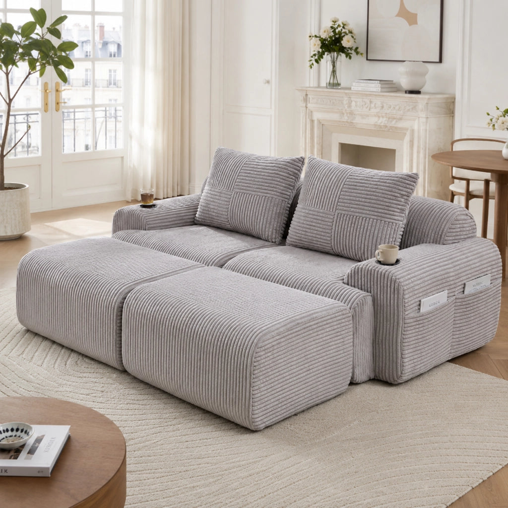 DIVANO MODULARE 2 posti 200x174x80 cm in corduroy grigio chiaro
